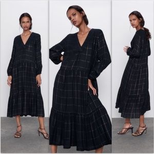 Zara Black Plaid Dress NWT